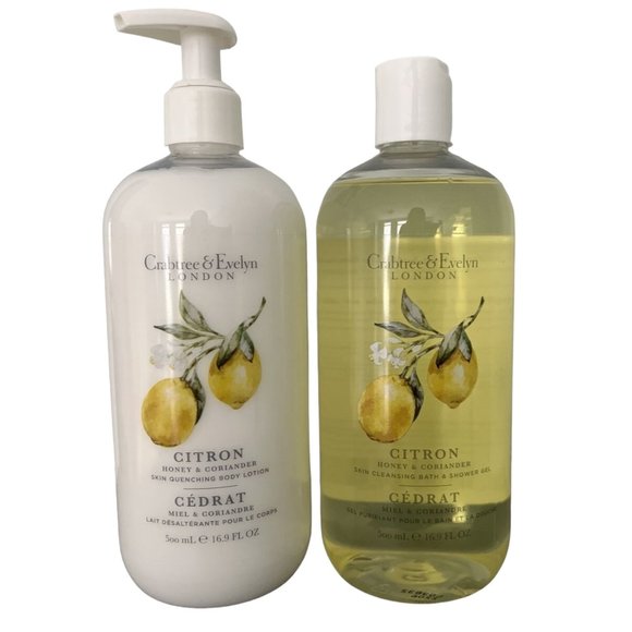CRABTREE & EVELYN 16.9oz Body Lotion & Shower Gel Citron Honey & Coriander SET - Picture 2 of 3